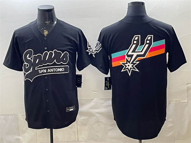 Men's Black San Antonio Spurs Team Big Logo Stitched Baseball Jersey